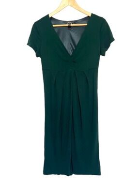 Mango Suit Deep Emerald V-Neck Pleated Midi Dress Size Large